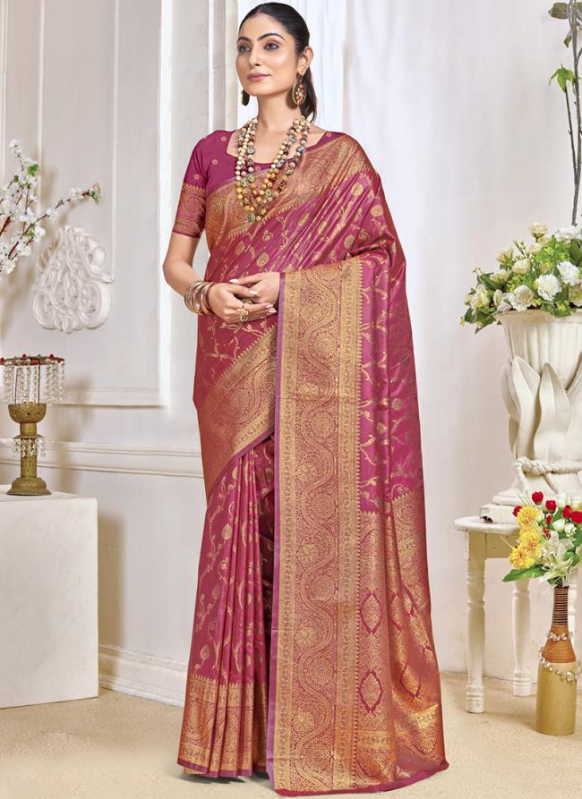 Silk Pink Traditional Wear Zari Work Saree